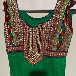 Indian Pakistani green red anarkali salwar suit cotton dress